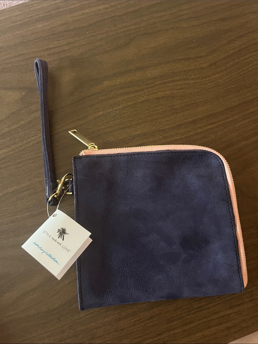 Noonday Collection Navy Wristlet with Pink Zipper